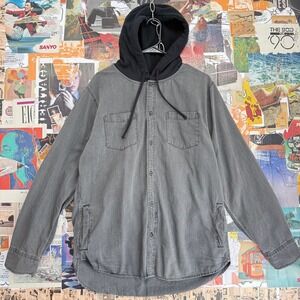 Pac Sun Gray Denim Button Up Shirt Hoodie Long Sleeve Casual Top Size Medium